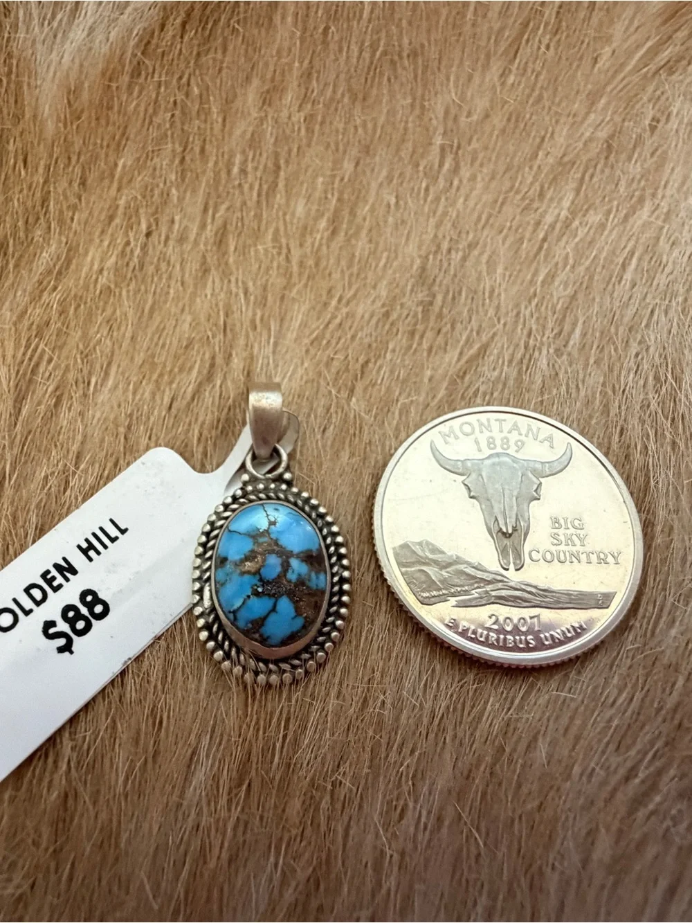 ❤️ Golden Hills Turquoise Pendant Matte Sterling 925 Pendant Unisex 1.03”L